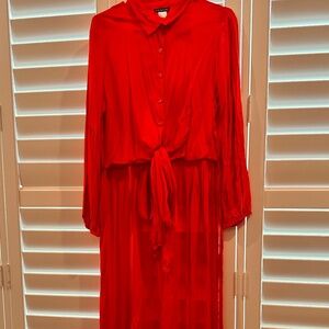 Red high low front tie shirt